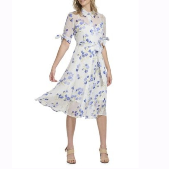 Calvin klein floral chiffon shirtdress hotsell